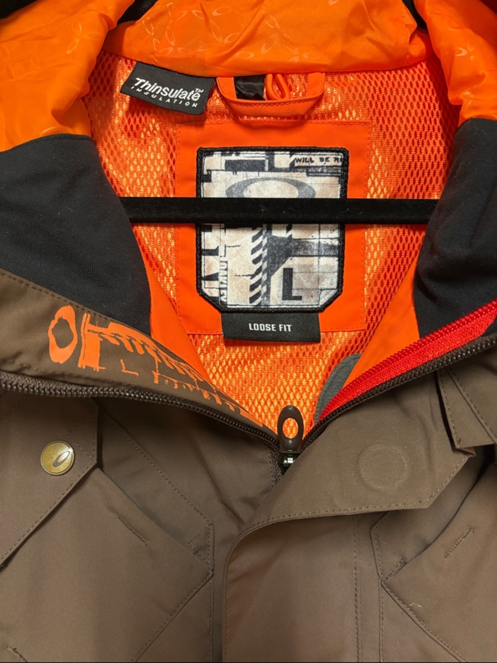 Oakley Orange and Brown Diagonal Colorblock Ski Jacket - Picture 2 of 6